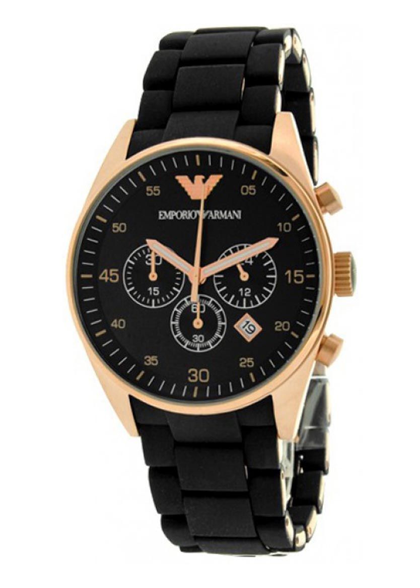 emporio armani black and rose gold watch